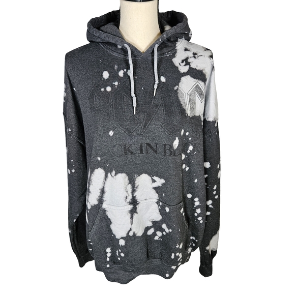 AC⚡️DC Acid Washed Long Sleeve Hooded Sweatshirt, Dark Grey, Large - Picture 1 of 11